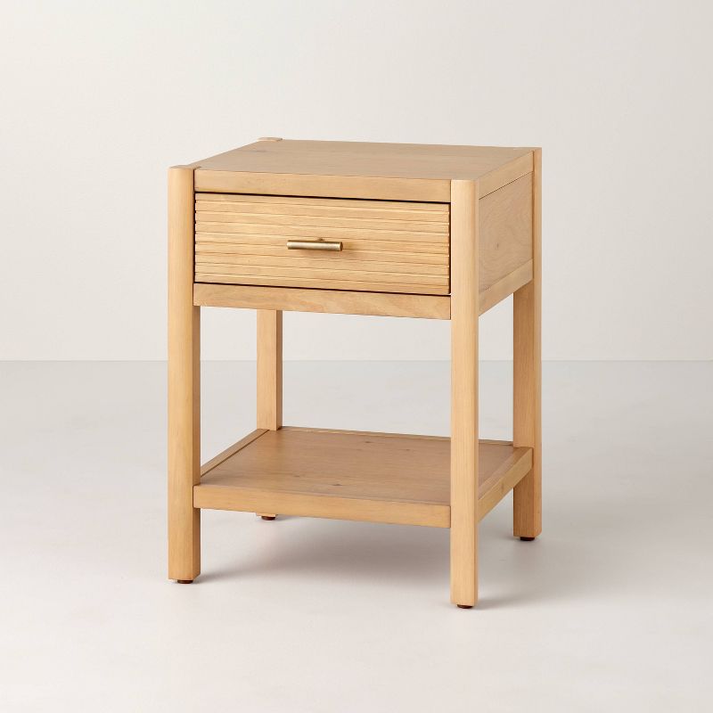 Grooved Wood Square Accent Side Table with Drawer - Natural - Hearth &#38; Hand&#8482; with Magnolia, 1 of 12