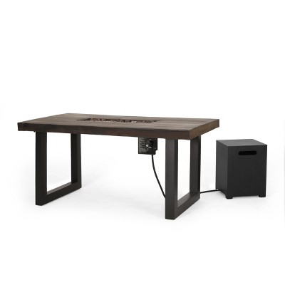 Christopher Knight Home Canyon Outdoor 40,000 BTU Fire Pit Dining Table with Tank Holder, Antique Teak/Black