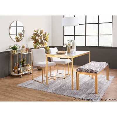 46" Beige Leopard Fabric Gold Metal Bench