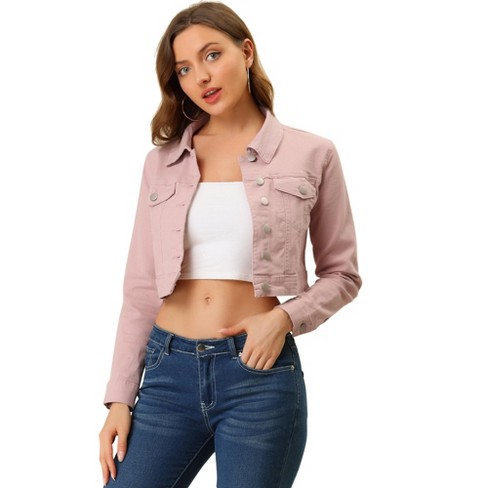 Baby pink cropped hot sale denim jacket