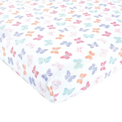 Hudson Baby Girls Cotton Fitted Crib Sheet, Pastel Butterfly, One Size