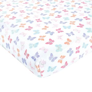 Hudson Baby Girls Cotton Fitted Crib Sheet, Pastel Butterfly, One Size - 1 of 2
