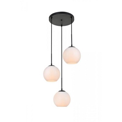Elegant Lighting Baxter 3 Lights Black Pendant With Frosted White Glass