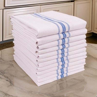 Blue Striped Cotton Kitchen Towels Set of 12