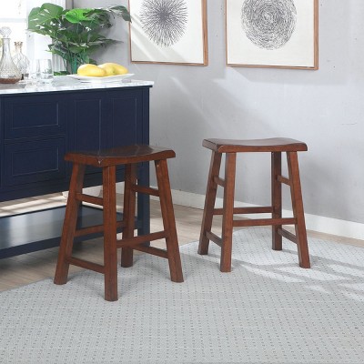 Walnut 24" Backless Saddle Wood Counter Stools, Set of 2
