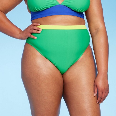 Women's Medium Coverage High Waist High Leg Bikini Bottom - Wild Fable™  Green X
