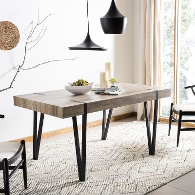 Canyon Grey Reclaimed Wood Rectangular Dining Table with Black Iron Legs