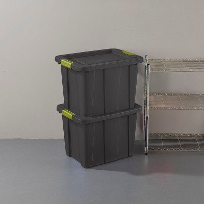 Tuff1 30-Gallon Stackable Black Plastic Storage Tote with Green Latches