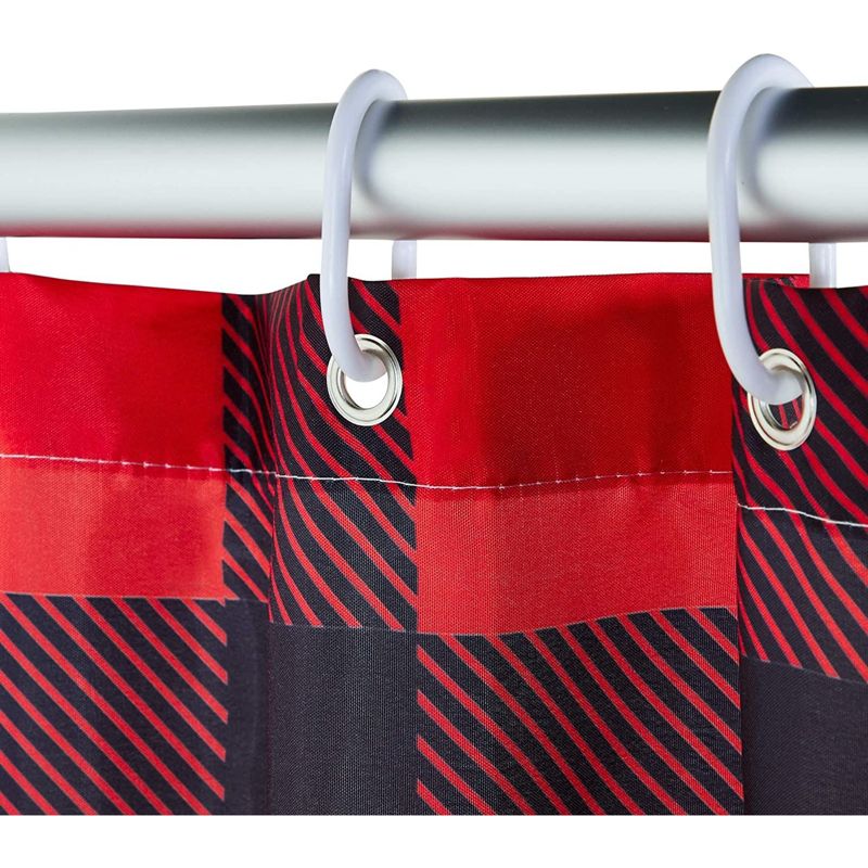 Juvale Red Buffalo Plaid Merry Christmas Tree Bath Shower Curtain Set Polyester with 12 Hooks for Bathroom Decor 70"x71", 3 of 10