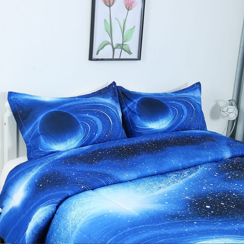PiccoCasa All-season Galaxies 3D Space Themed Comforter & Sham Set Bedding Sets 3 Pcs, 3 of 8