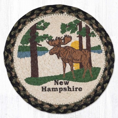 Earth Rugs New Hampshire Moose Printed Round Jute Trivet – 10" Rustic Wildlife Accent with Heat-Resistant Natural Braided Design