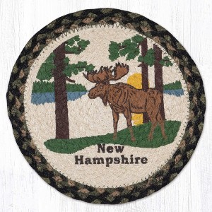 Earth Rugs New Hampshire Moose Printed Round Jute Trivet – 10" Rustic Wildlife Accent with Heat-Resistant Natural Braided Design - 1 of 3