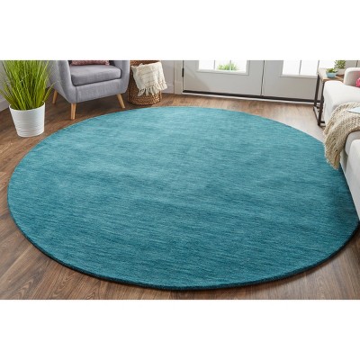 Luna Teal Wool 8' Round Hand-Knotted Easy Care Area Rug