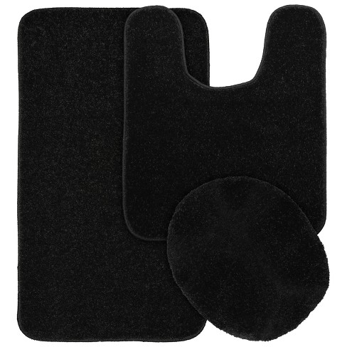 Gramercy 3pc Washable Bathroom Rug Set Black - Garland Rug: Non-slip ...