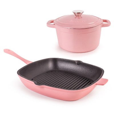 BergHOFF Neo 4pc Cast Iron Set: 3qt. Covered Dutch Oven & 7qt. Covered Stockpot, Pink