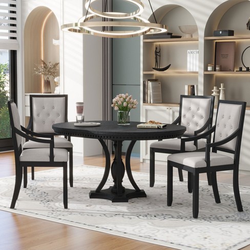 Round kitchen table with upholstered online chairs