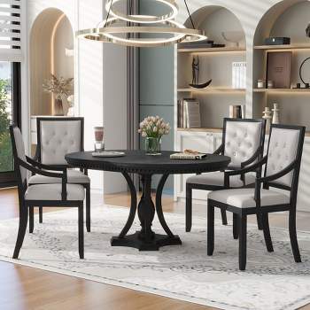 5 PCS Extendable Wood Dining Table Set with Round Table and 4 Upholstered Chairs-ModernLuxe