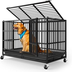 Foldable Square Tube Dog Crate, Heavy-Duty Indestructible Steel, with Lockable Wheels, Suitable for Indoor and Outdoor Use, Ideal for Dogs - 1 of 4