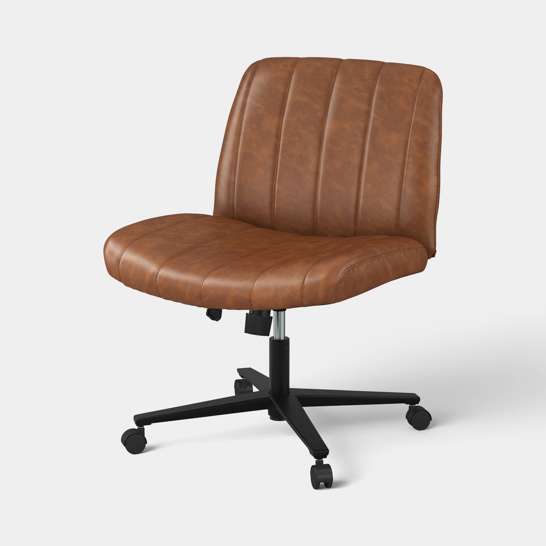 Upholstered Criss Cross Armless Office Chair with Metal Swivel Base Walnut Brown - Room Essentials™