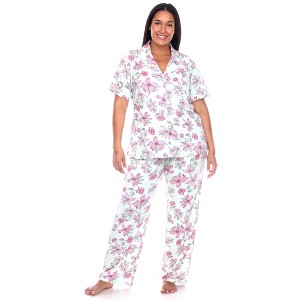 Women's Plus Size Short Sleeve Top and Pants Pajama Set - White Mark - 1 of 4