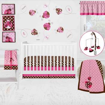 Bacati - Ladybugs Pink Chocolate 10 pc Crib Bedding Set with 2 Crib Fitted Sheets