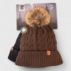 London Fog Women’s 2-Pack Cable Knit Beanie Set – Classic Pom & Solid Cuffed Winter Hats - 3 of 4
