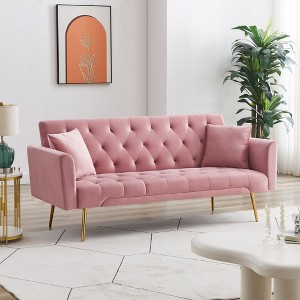 MYINDA Velvet Futon Reclining Sofa Bed with 2 Pillows for Living Room, Convertible 3 Adjustable Sofa for Small Spaces - 1 of 4