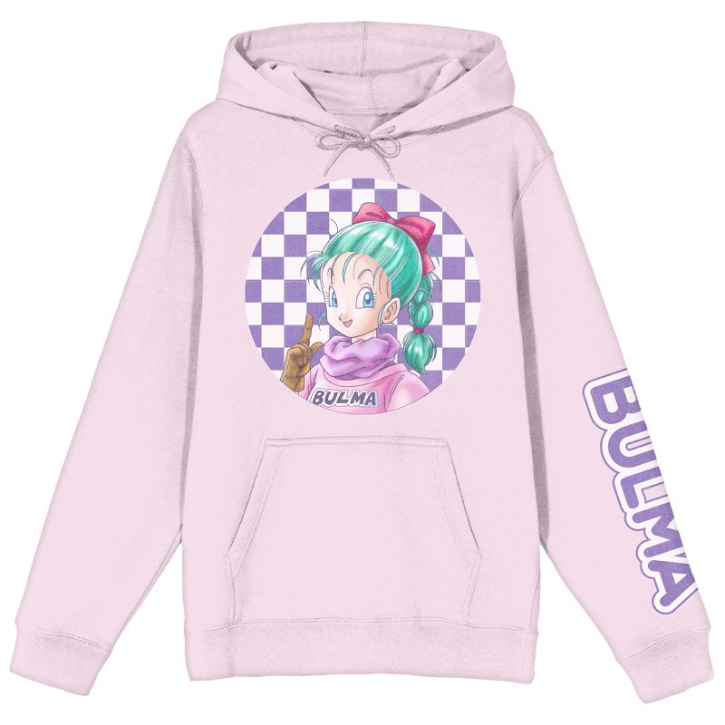 Dragon Ball Z Classic Bulma With Checkered Background Women's Pink Graphic Hoodie, 1 of 3