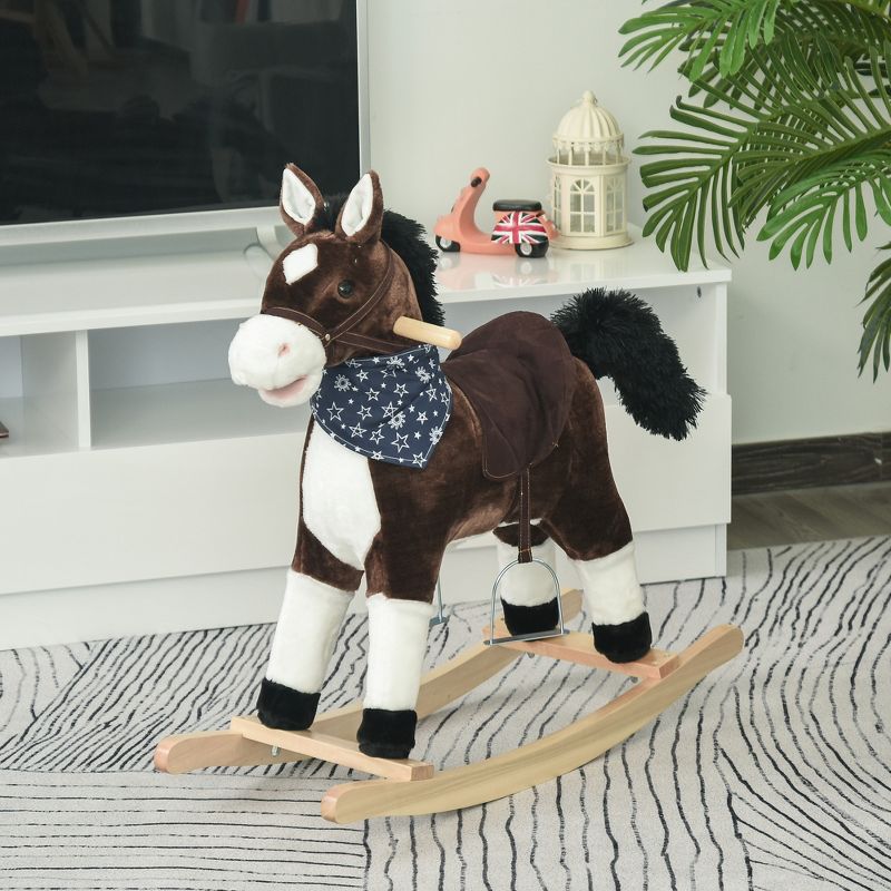 Qaba Kids Plush Ride-On Rocking Horse Toy Cowboy Rocker with Fun Realistic Sounds for Child 3-6 Years Old, 3 of 10