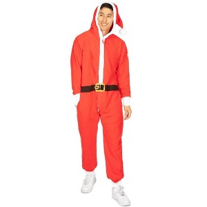 Tipsy Elves Men's Santa Jumpsuit With Fur - Festive Red One-Piece Christmas Pajamas for Men - 1 of 2