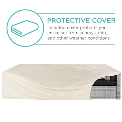 Gray and Black 7-Piece Outdoor Wicker Sectional Set with Tempered Glass Table