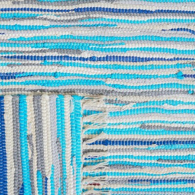 Handmade Turquoise Multi Stripe Wool-Cotton Runner Rug 2'3" X 7'