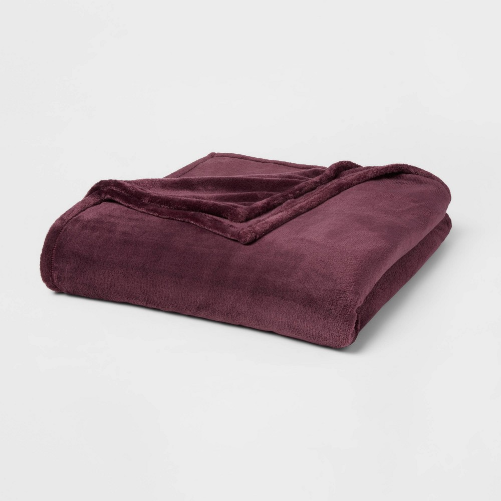 Full/Queen Microplush Cozy Soft Bed Blanket - Luxury Wine by Threshold Collection