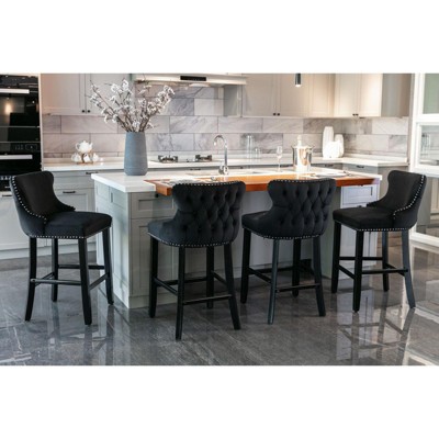 NicBex Set of 4 Bar Stools for Kitchen Island,Modern Velvet Counter Bar Stools with Wooden Legs,Bar Chairs for Dining Rooms,Kitchens Islands