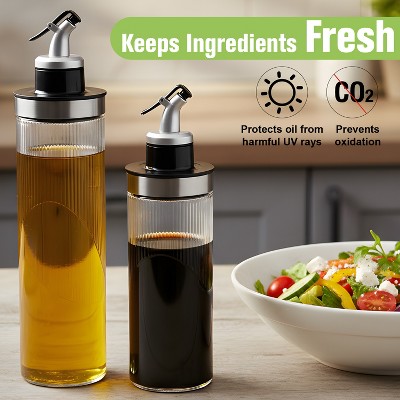 Garnen Oil and Vinegar Dispenser Set, 13.5oz & 22oz Oil Dispenser for Kitchen, Olive Oil Bottles + Wooden Rack, Cooking Oil Dispenser Glass Container — фото 3