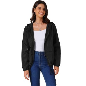INSPIRE CHIC Women's Adjustable Drawstring Waterproof with Hood Windbreaker Lightweight Raincoats with Pockets - 1 of 4