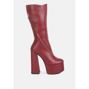 Tzar Faux Leather High Heeled Platfrom Calf Boots Women - 1 of 4