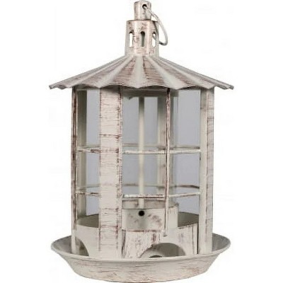 Antique White Metal and Plastic Hanging Bird Feeder
