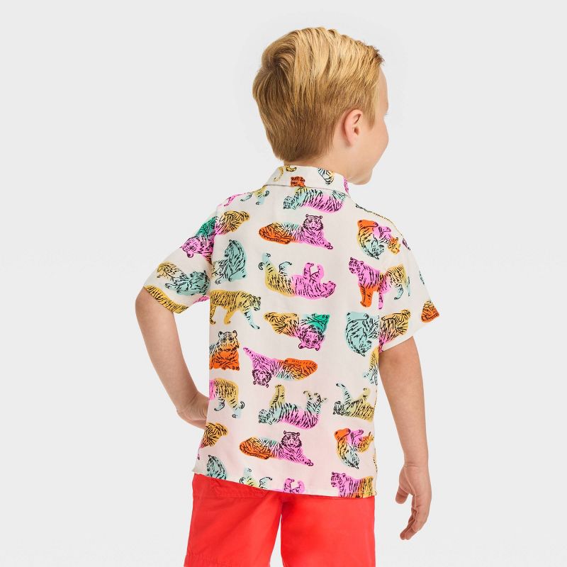 Toddler Boys' Rainbow Tiger Challis Shirt - Cat & Jack™ Off-White, 3 of 5