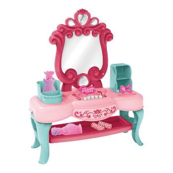 Hape Petite Pink Vanity Toy Wooden Beauty Counter w/ Mirror and