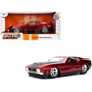 1973 Ford Mustang Mach 1 Red Metallic with Matt Black Hood and Black "Bigtime Muscle" Series 1/24 Diecast Model Car by Jada - 1 of 4