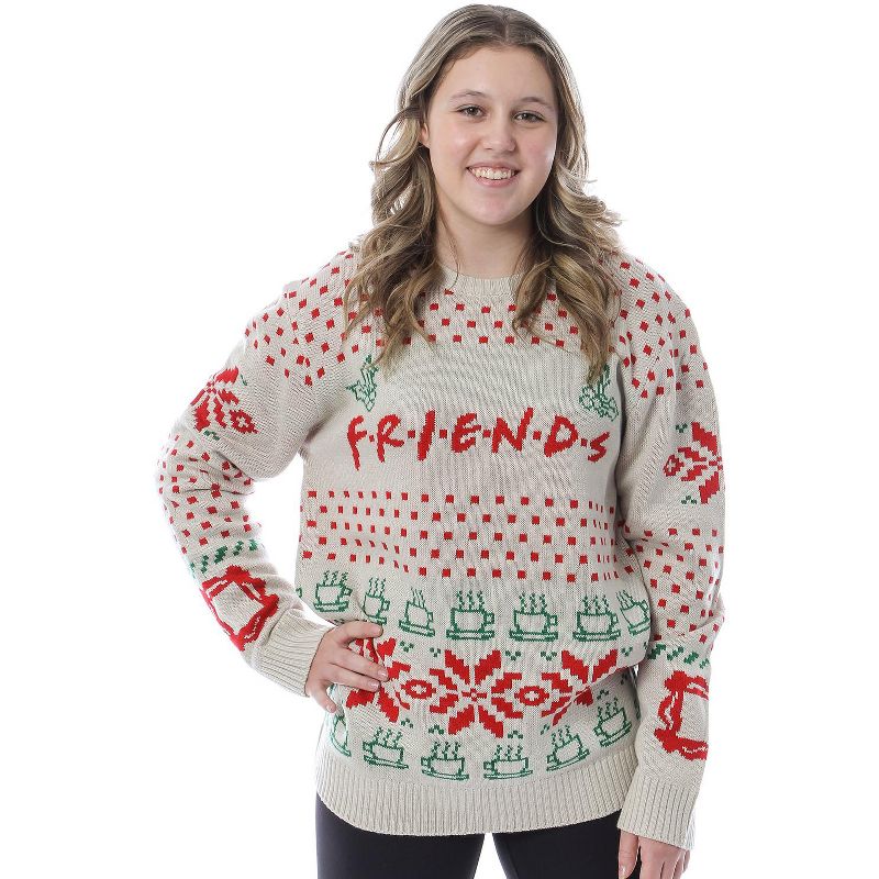 Friends TV Series Men's Logo and Coffee Mugs Ugly Holiday Christmas Sweater, 2 of 6
