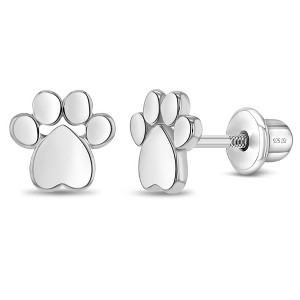 Girls' My Furry Friend Dog Paw Screw Back Sterling Silver Earrings - In Season Jewelry - 1 of 4