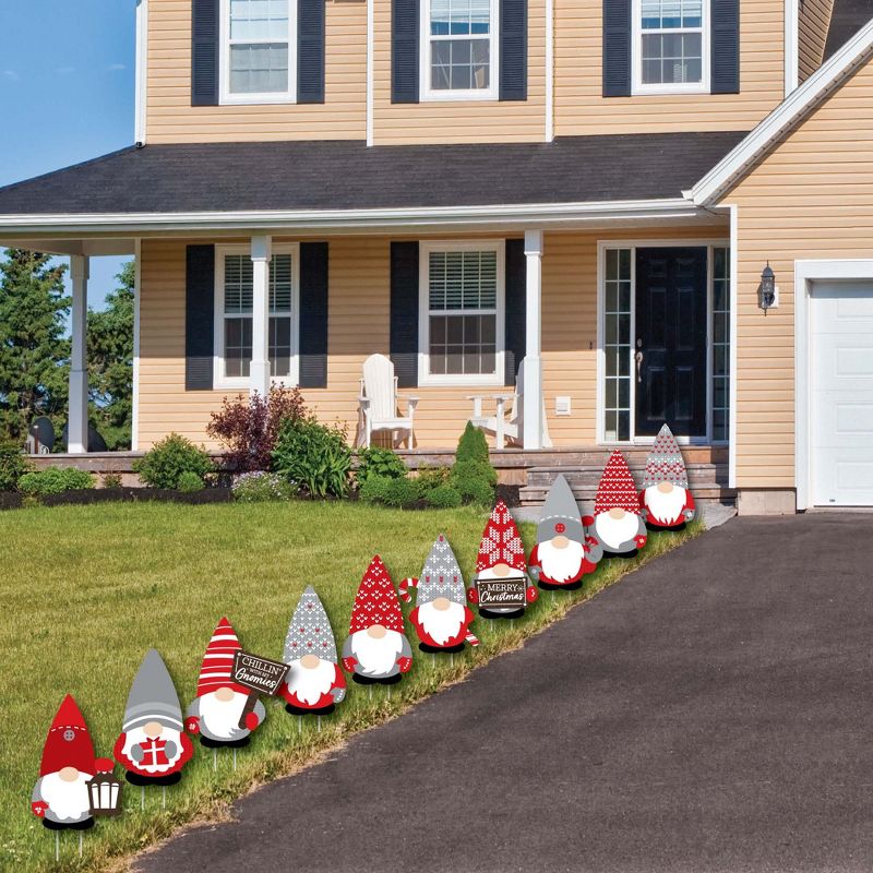 Big Dot of Happiness Christmas Gnomes - Lawn Decorations - Outdoor Holiday Party Yard Decorations - 10 Piece, 4 of 10