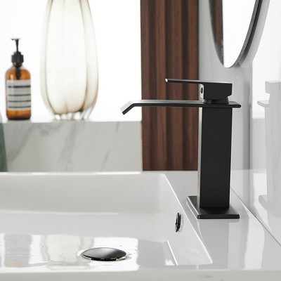 Matte Black Single-Handle Waterfall Bathroom Faucet with Supply Line