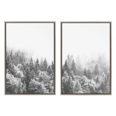 (Set of 2) 23" x 33" Sylvie Forest On A Foggy Day Black and White Framed Canvas Set Gray - Kate & Laurel All Things Decor