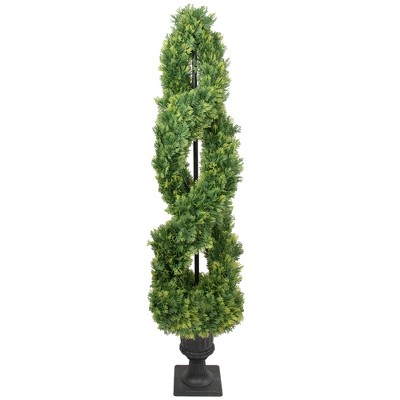 Northlight 4.5' Artificial Cedar Double Spiral Topiary Tree in Urn Style Pot, Unlit