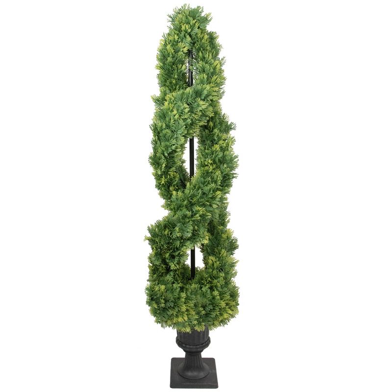 Northlight Real Touch™ Artificial Cedar Double Spiral Topiary Tree in Pot, Unlit - 4.5', 1 of 8