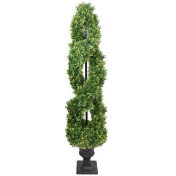 Northlight Real Touch™ Artificial Cedar Double Spiral Topiary Tree in Pot, Unlit - 4.5'