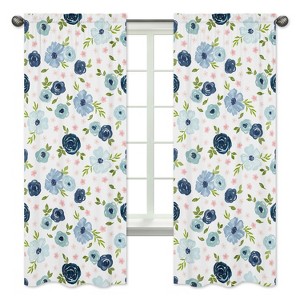 Sweet Jojo Designs Window Curtain Panels 84in. Watercolor Floral Blue Pink and White - 1 of 4